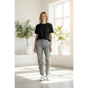 Zara Womens Size 4 Distressed Straight Leg Jeans Grey Denim RN#77302 100% Cotton